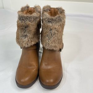 Just Fab McKinley Faux Fur Cuffed Heeled Booties 9
